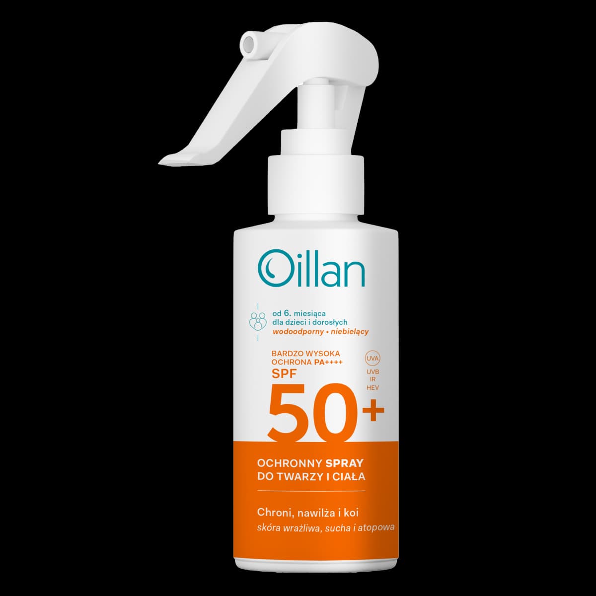 Oillan Ochronny spray przeciwsłoneczny do twarzy i ciała z filtrem SPF50+ do skóry wrażliwej 125 ml