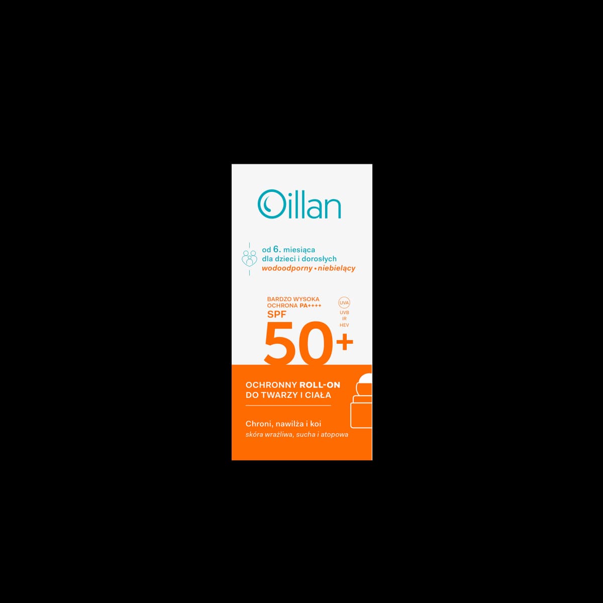 Oillan Ochronny roll-on przeciwsłoneczny do twarzy i ciała z filtrem SPF50 do skóry wrażliwej 50 ml