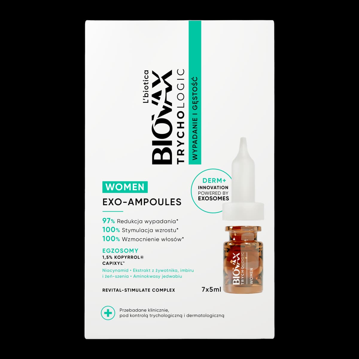 L'biotica Biovax Trychologic Exo-Ampoules Wypadanie i gęstość - kuracja dla kobiet 7 szt. x 5 ml