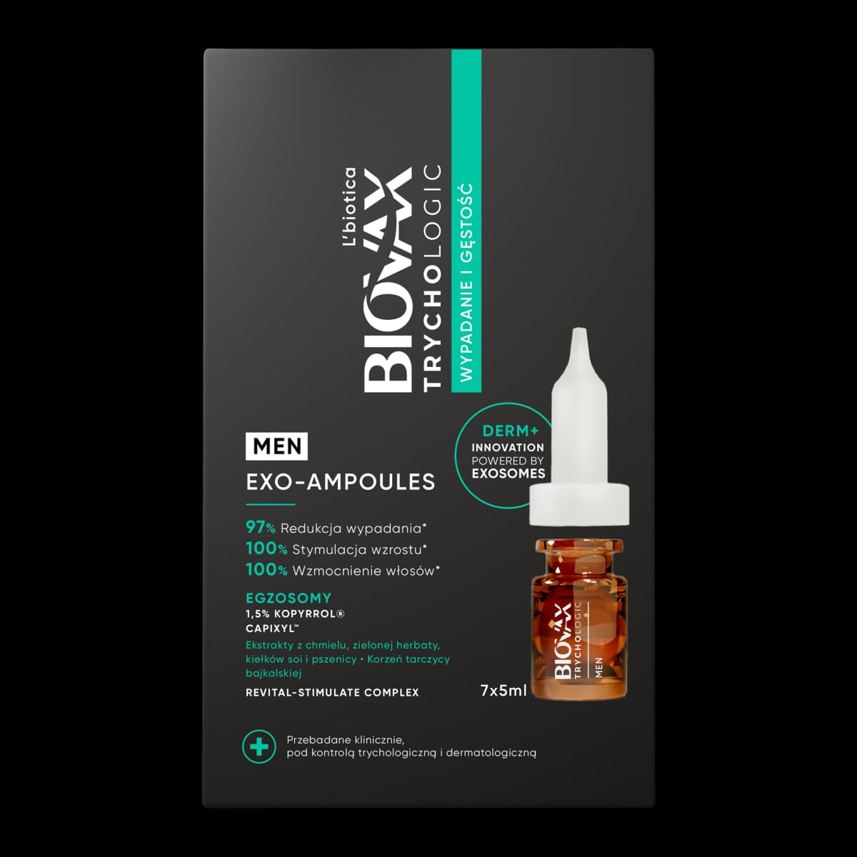 L'biotica Biovax Trychologic Exo-Ampoules Wypadanie i gęstość - kuracja dla mężczyzn 7 szt. x 5 ml
