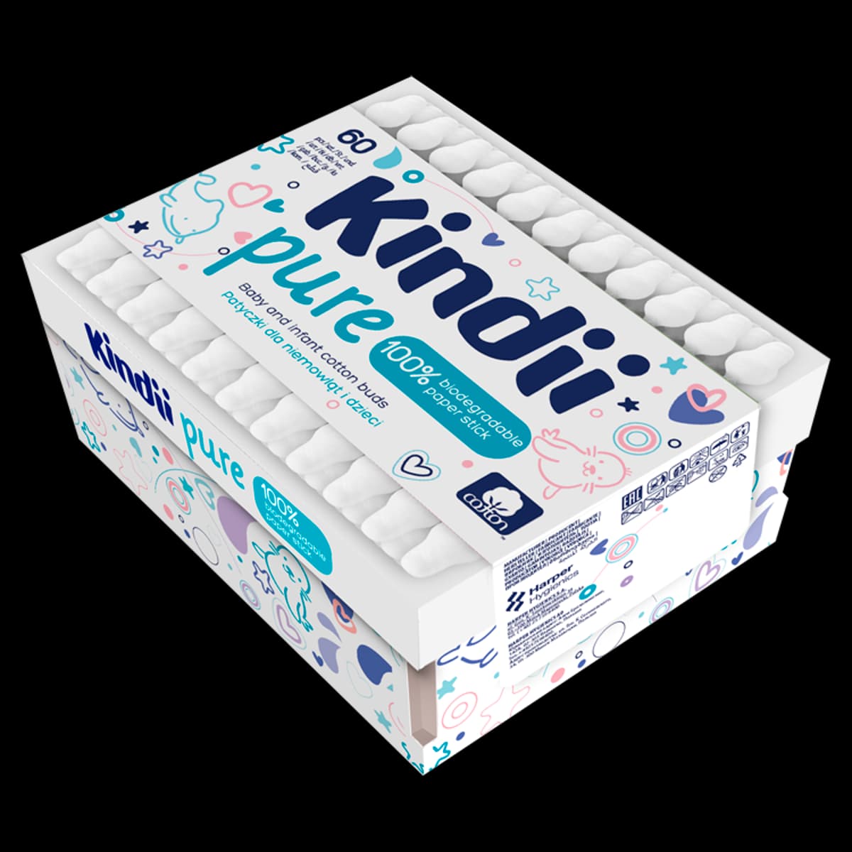 Kindii Pure patyczki dla niemowląt i dzieci 60 sztuk