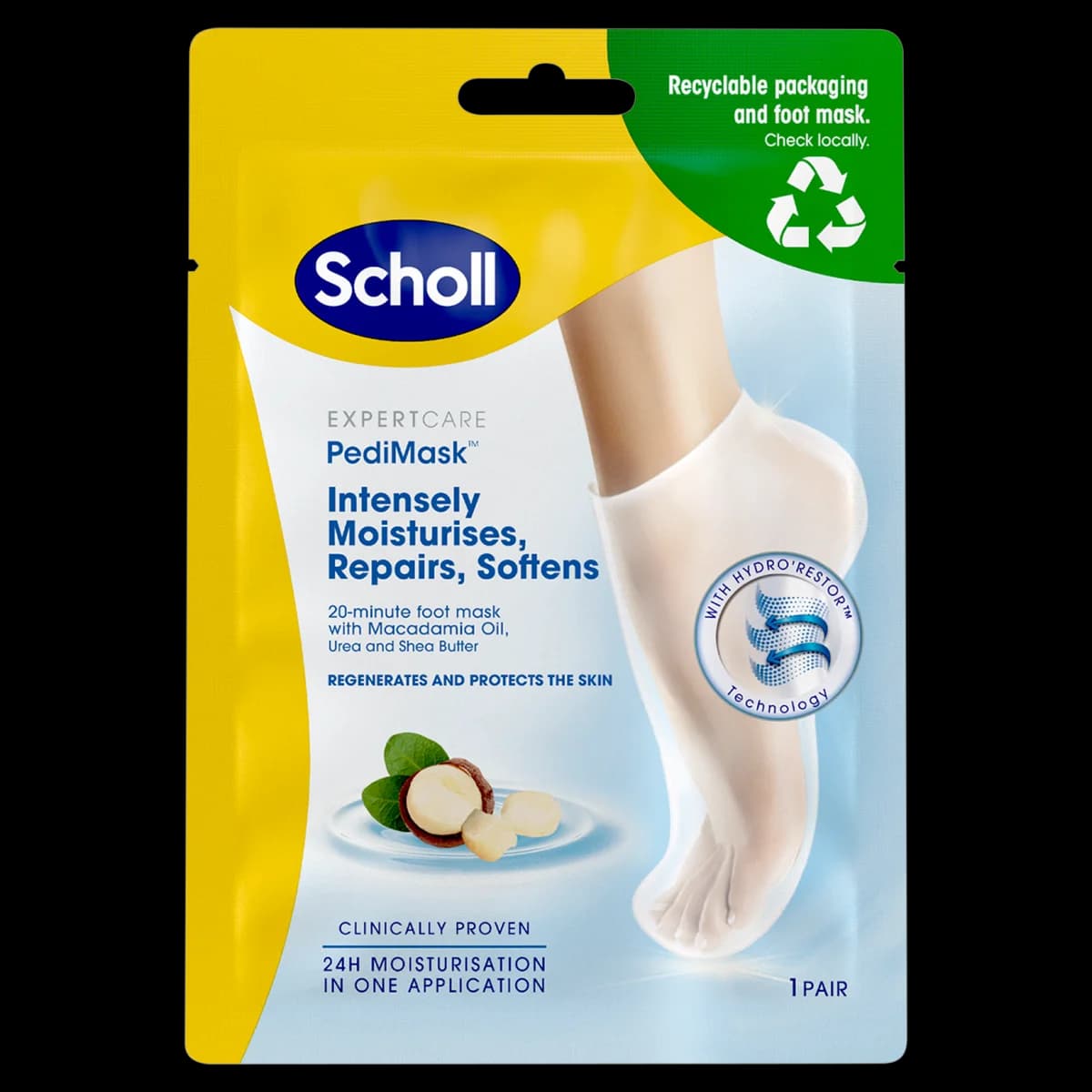 Scholl PediMask Maska nawilżająca z olejkiem makadamia 2 szt. (para)