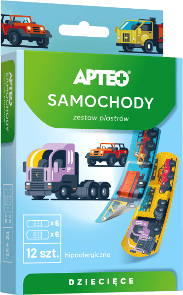 Zestaw plastrów dziecięcych Apteo Samochody 12 sztuk