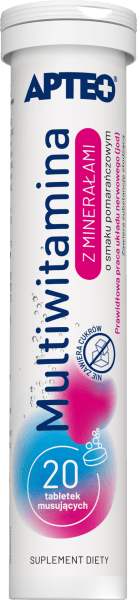 Multiwitamina z minerałami APTEO o smaku pomarańczowym 20 tabletek musujących