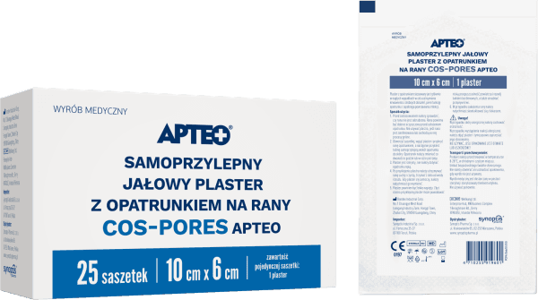 Samoprzylepny jałowy plaster z opatrunkiem na rany COS-PORES APTEO 10 x 6 cm, 25 saszetek