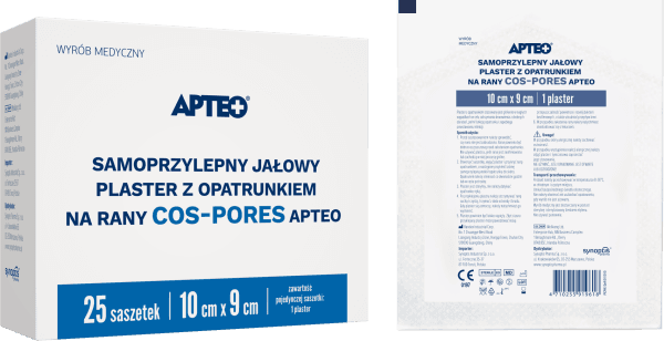 Samoprzylepny jałowy plaster z opatrunkiem na rany COS-PORES APTEO 10 x 9 cm, 25 saszetek