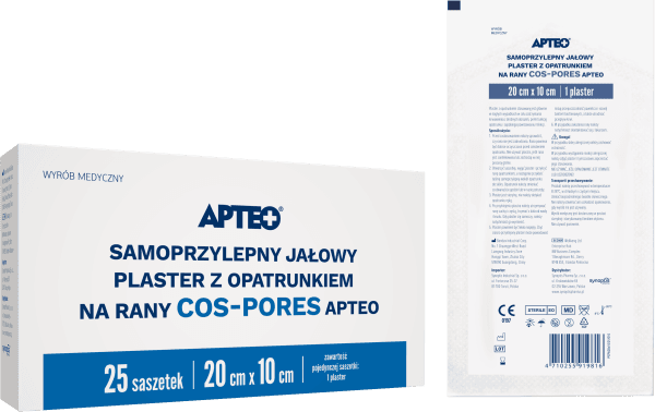Samoprzylepny jałowy plaster z opatrunkiem na rany COS-PORES APTEO 20 x 10 cm, 25 saszetek