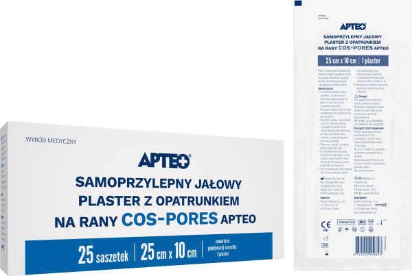 Samoprzylepny jałowy plaster z opatrunkiem na rany COS-PORES APTEO 25 x 10 cm, 25 saszetek