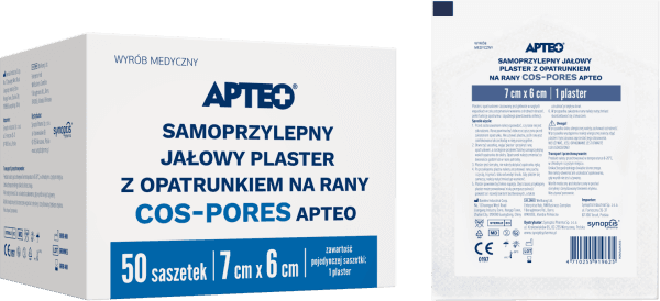 Samoprzylepny jałowy plaster z opatrunkiem na rany COS-PORES APTEO 7 x 6 cm, 50 saszetek