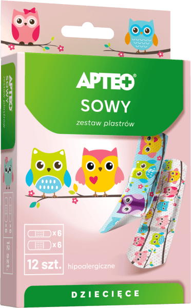 Zestaw plastrów dziecięcych Apteo Sowy 12 sztuk