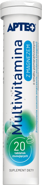Multiwitamina z magnezem APTEO o smaku pomarańczowym 20 tabletek musujących