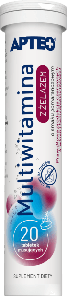 Multiwitamina z żelazem APTEO o smaku pomarańczowym 20 tabletek musujących