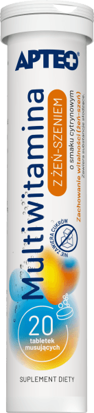 Multiwitamina z żeń-szeniem APTEO o smaku cytrynowym 20 tabletek musujących