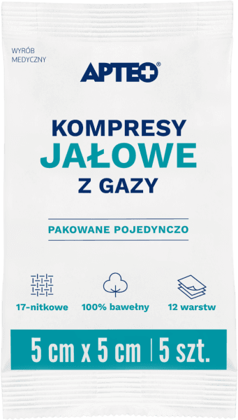 Kompresy jałowe z gazy APTEO 5 cm x 5 cm 5 sztuk
