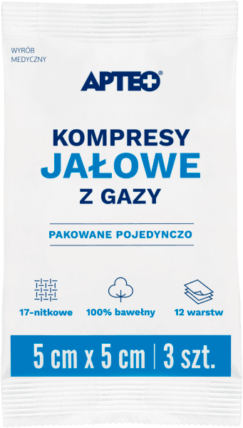 Kompresy jałowe z gazy APTEO 5 cm x 5 cm 3 sztuki
