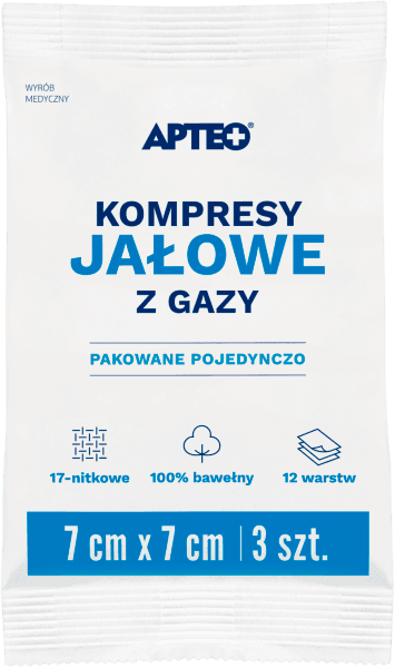 Kompresy jałowe z gazy APTEO 7 cm x 7 cm 3 sztuki
