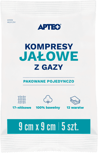 Kompresy jałowe z gazy APTEO 9 cm x 9 cm 5 sztuk