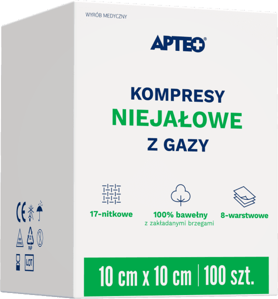 Kompresy niejałowe z gazy APTEO 10 cm x 10 cm 100 sztuk