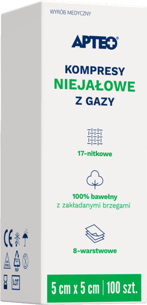 Kompresy niejałowe z gazy APTEO 5 cm x 5 cm 100 sztuk