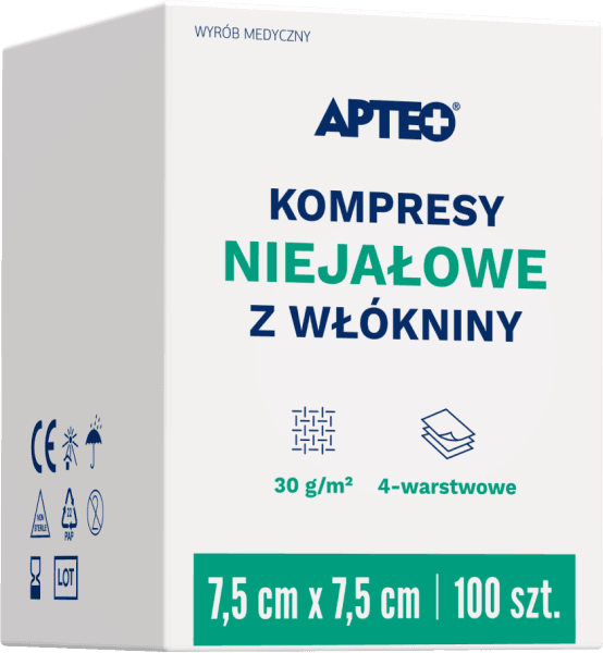 Kompresy niejałowe z włókniny APTEO 7,5 cm x 7,5 cm 100 sztuk