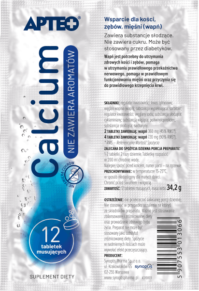 Calcium APTEO bezsmakowe 12 tabletek musujących