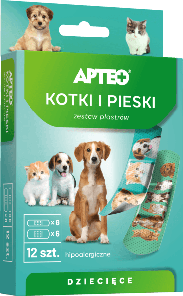 Zestaw plastrów dziecięcych Apteo Kotki i pieski 12 sztuk