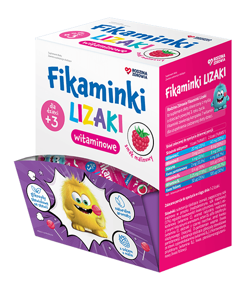 Rodzina Zdrowia Fikaminki lizaki o smaku malinowym 50 sztuk