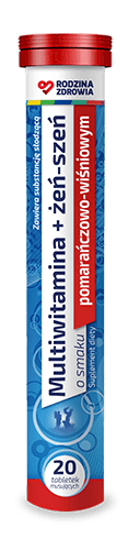 Rodzina Zdrowia Multiwitamina + Żeń-Szeń o smaku pomarańczowo-wiśniowym 20 tabletek musujących