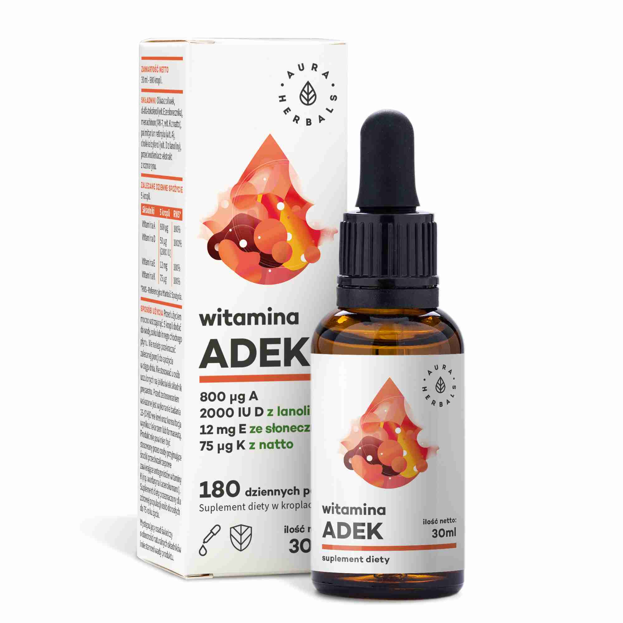 Witamina ADEK A + D3 (2000 IU) + E + K2 MK7 krople doustne 30 ml