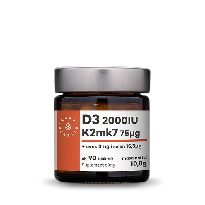 Witamina D3 (2000 IU) + K2 MK7 + cynk + selen 90 tabletek