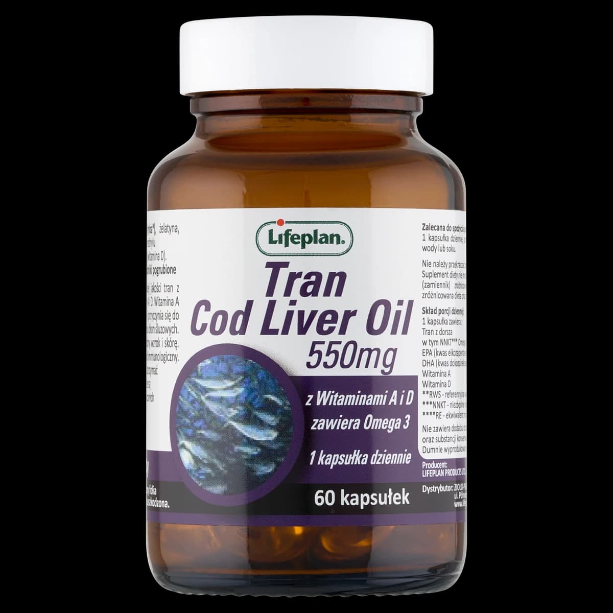 Lifeplan Cod Liver Oil Tran 550 mg 60 kapsułek