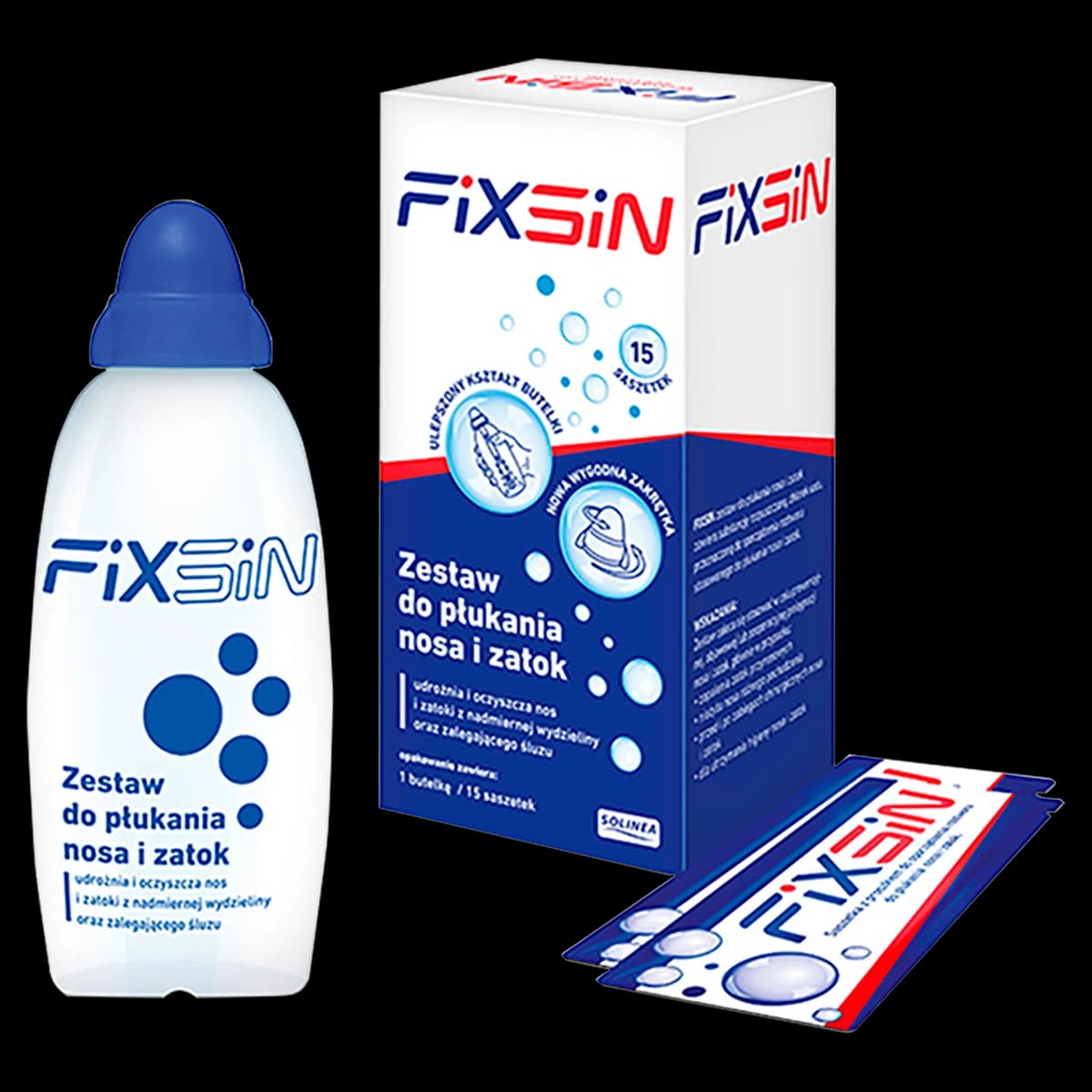 Fixsin Zestaw do płukania nosa butelka + 15 saszetek