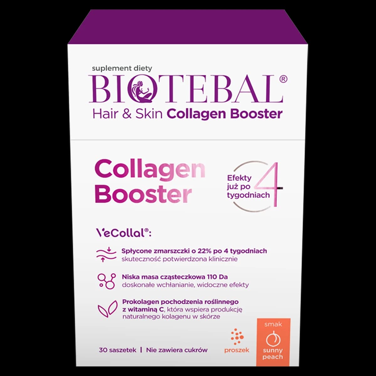 Biotebal Hair & Skin Collagen Booster o smaku brzoskwiniowym 30 saszetek po 8 g