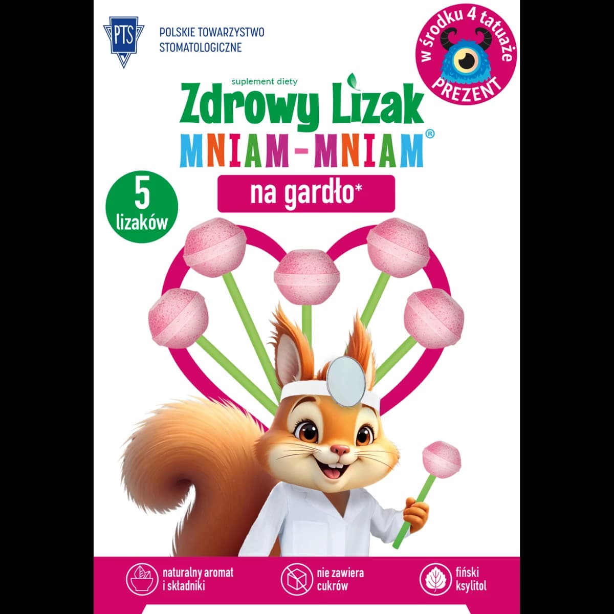 Zdrowy Lizak Mniam-Mniam na gardło o smaku malinowym 5 sztuk