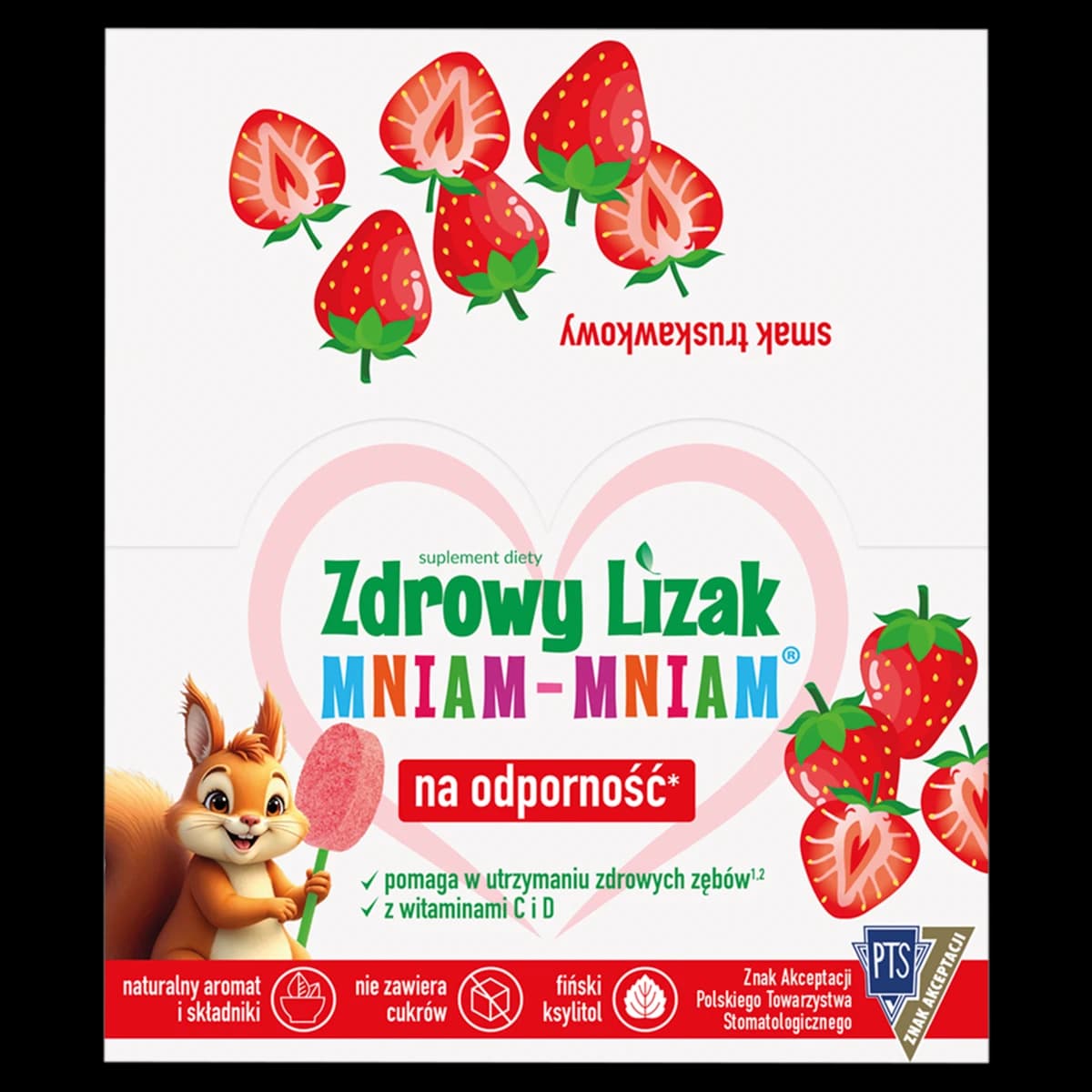 Zdrowy Lizak Mniam-Mniam o smaku truskawkowym 40 sztuk