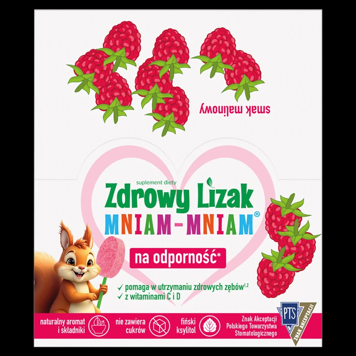 Zdrowy Lizak Mniam-Mniam o smaku malinowym 40 sztuk