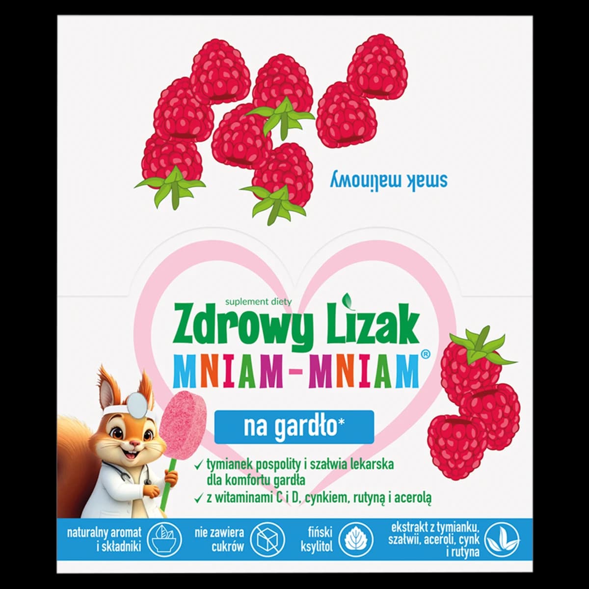Zdrowy Lizak Mniam-Mniam na gardło o smaku malinowym 40 sztuk
