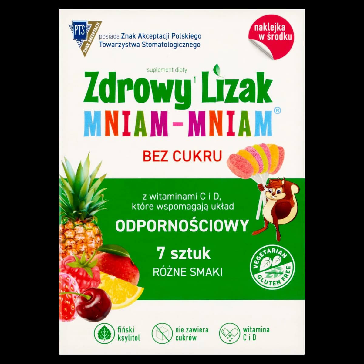 Zdrowy Lizak Mniam-Mniam z witaminami C i D3 bez cukru 7 sztuk