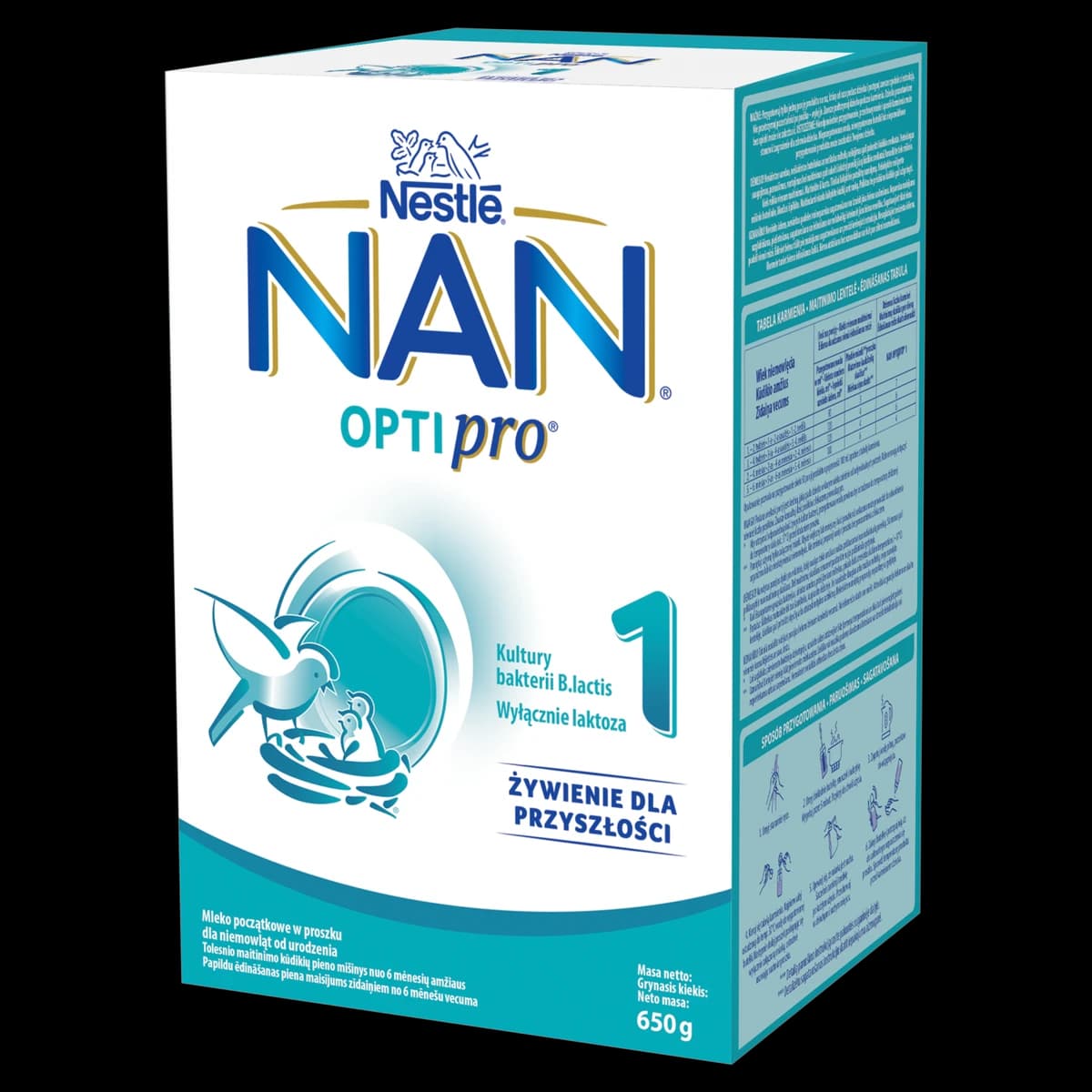 NAN OPTIPRO 1 Mleko początkowe w proszku dla niemowląt od urodzenia 650 g (2 x 325 g)