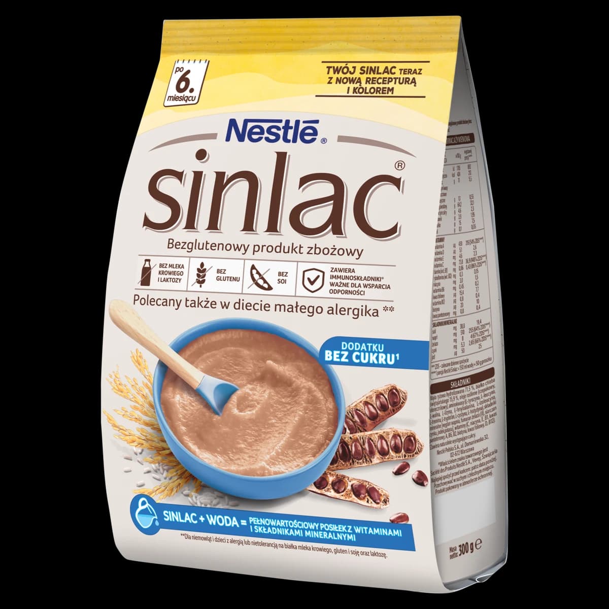 Nestlé Sinlac Bezglutenowy produkt zbożowy bez dodatku cukru po 6. miesiącu 300 g